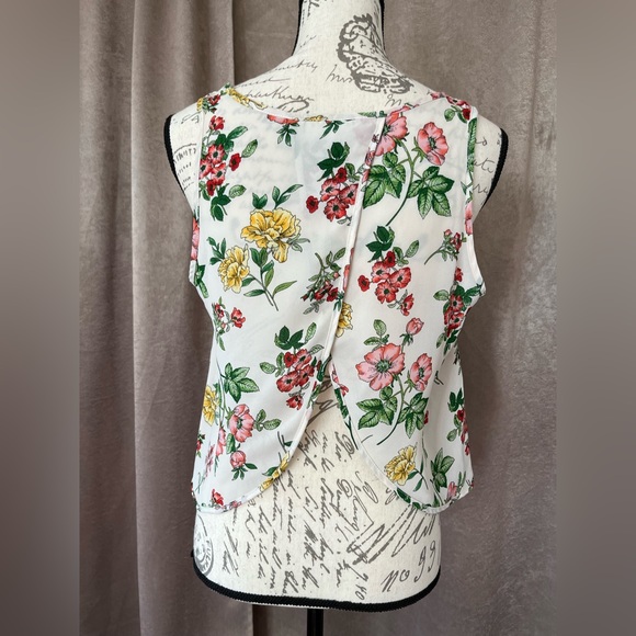 Paper Crane Floral Open Back Top, lace sheer sleeveless, size small EUC - Picture 3 of 9